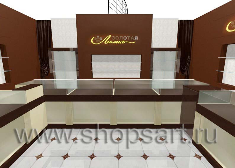 Дизайн интерьера ювелирного магазина Золотая Лилия коллекция ЭТАЛОН