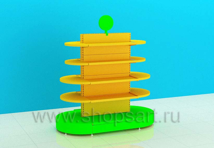 Стеллаж для детского магазина островной радиусный коллекция торгового оборудования ЦВЕТНЫЕ МЕТАЛЛИЧЕСКИЕ СТЕЛЛАЖИ