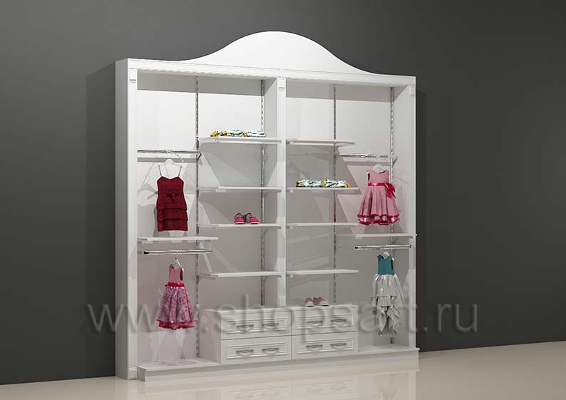 Стеллаж для детского магазина торговый с навеской полками накопителем и фризом торговое оборудование БЕЛАЯ КЛАССИКА