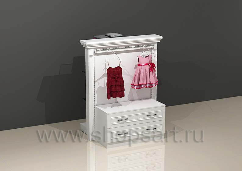Остров для детского магазина торговый с кронштейнами накопителем и подиумом торговое оборудование БЕЛАЯ КЛАССИКА