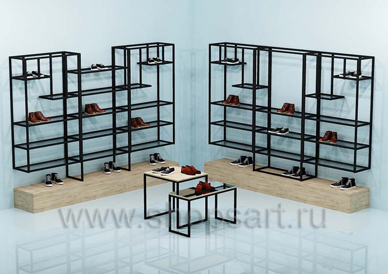 Торговое оборудование коллекции СТИЛЬ ЛОФТ для магазинов обуви Торговое оборудование СТИЛЬ ЛОФТ для магазинов обуви