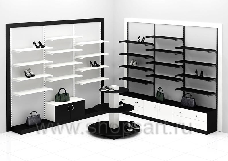 Торговая мебель для магазинов обуви коллекции ЧЕРНОЕ И БЕЛОЕ Торговая мебель для магазинов обуви ЧЕРНОЕ И БЕЛОЕ
